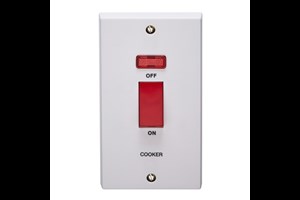 45A 2 Gang Vertical Double Pole Control Switch With Neon Indicator Printed 'Cooker'