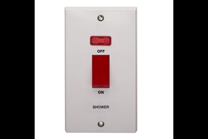 45A 2 Gang Vertical Double Pole Control Switch With Neon Indicator Printed 'Shower'