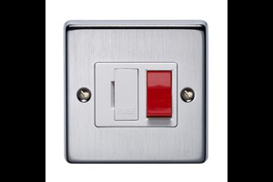 13A Double Pole Switched Fused Connection Unit Red Rocker Satin Chrome Finish