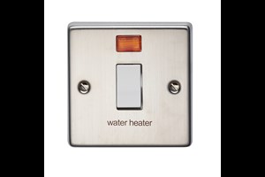 20A 1 Gang Double Pole Control Switch With Neon Printed 'Water Heater' Stainless Steel Finish