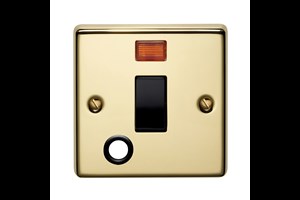 20A 1 Gang Double Pole Control Switch With Neon And Cord Outlet Polished Brass Finish