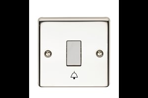 10A 1 Gang 2 Way Single Pole Retractive Plate Switch Printed 'Bell Symbol' Polished Steel Finish