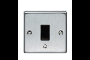 10A 1 Gang 2 Way Single Pole Retractive Plate Switch Printed 'Bell Symbol' Stainless Steel Finish