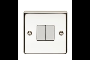 10AX 2 Gang 1 Way Plate Switch Polished Steel Finish