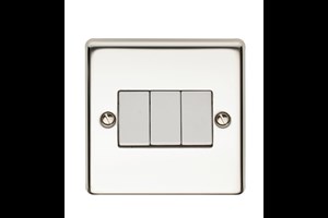 10AX 3 Gang 1 Way Metal Plate Switch Polished Steel Finish
