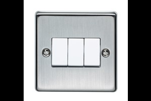 10AX 3 Gang 1 Way Metal Plate Switch Stainless Steel Finish