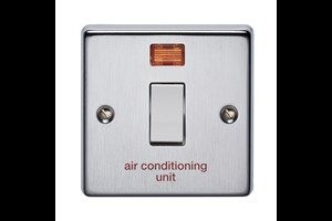 20A 1 Gang Double Pole Metal Switch With Neon Printed 'Air Conditioning Unit' Satin Chrome Finish