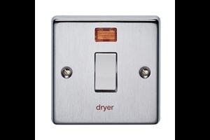 20A 1 Gang Double Pole Metal Switch With Neon Printed 'Dryer' Satin Chrome Finish