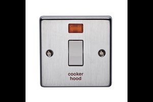 20A 1 Gang Double Pole Metal Switch With Neon Printed 'Cooker Hood' Satin Chrome Finish