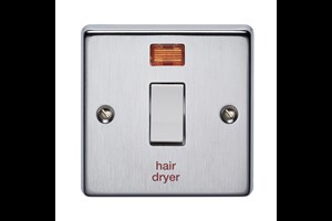 20A 1 Gang Double Pole Metal Switch With Neon Printed 'Hair Dryer' Satin Chrome Finish