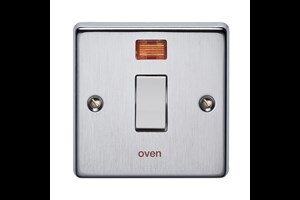 20A 1 Gang Double Pole Metal Switch With Neon Printed 'Oven' Satin Chrome Finish