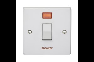 32A 1 Gang Double Pole Control Switch With Neon Printed 'Shower'