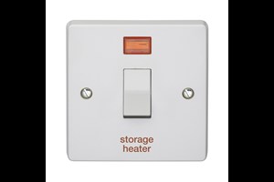32A 1 Gang Double Pole Control Switch With Neon Printed 'Storage Heater'