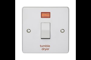 32A 1 Gang Double Pole Control Switch With Neon Printed 'Tumble Dryer'