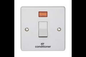 20A 1 Gang Double Pole Control Switch With Neon Printed 'Air Conditioner' in Black