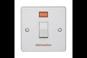 20A 1 Gang Double Pole Control Switch With Neon Printed 'Dish Washer'