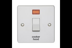 20A 1 Gang Double Pole Control Switch With Neon Printed 'Cooker Hood' in Black