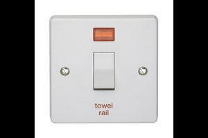 20A 1 Gang Double Pole Control Switch With Neon Printed 'Towel Rail'