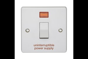 20A 1 Gang Double Pole Control Switch With Neon Printed 'Uninterruptible Power Supply'