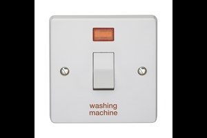 20A 1 Gang Double Pole Control Switch With Neon Printed 'Washing Machine'