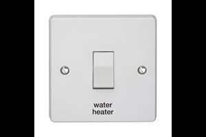 20A 1 Gang Double Pole Control Switch Printed 'Water Heater' in Black