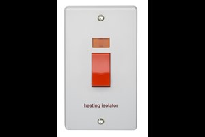 50A 2 Gang Double Pole Control Switch With Neon Printed 'Heating Isolator'