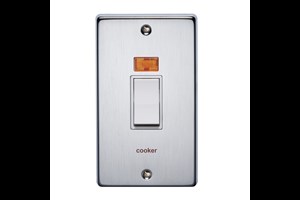 50A 2 Gang Double Pole Control Switch With Neon Printed 'Cooker' Satin Chrome Finish