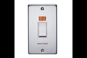 50A 2 Gang Double Pole Control Switch With Neon Printed 'Water Heater' Satin Chrome Finish