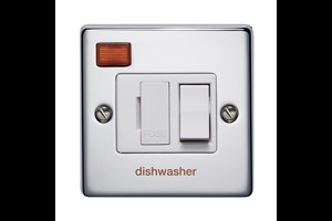 13A Double Pole Switched Fused Connection Unit With Neon Front Plate Printed 'Dish Washer' Highly Polished Chrome Finish
