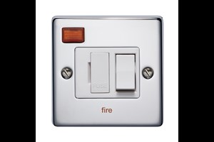 13A Double Pole Switched Fused Connection Unit With Neon Front Plate Printed 'Fire' Highly Polished Chrome Finish