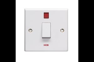 20A 1 Gang Double Pole Control Switch With Neon Printed 'Hob'