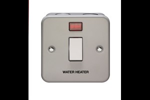 20A 1 Gang Double Pole Control Switch With Neon Metalclad Printed 'Water Heater'