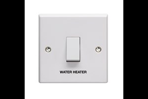 20A 1 Gang Double Pole Switch Printed 'Water Heater' in Black
