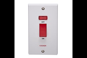 45A 1 Gang Double Pole With Neon Large Plate Printed 'Cooker' in Red