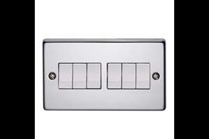 10AX 6 Gang 2 Way Plate Switch Highly Polished Chrome Finish