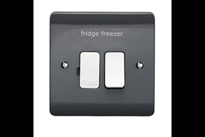 13A Double Pole Switched Fused Connection Unit All Grey With White Rocker Printed 'Fridge Freezer'