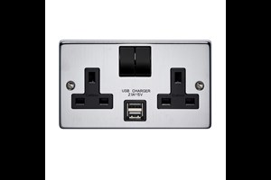 13A 2 Gang Double Pole Switched Socket With 2 USB s (Total 2.1A) Satin Chrome Finish