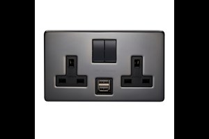 13A 2 Gang Double Pole Switched Socket With 2 USB s (Total 2.1A) Black Nickel Finish