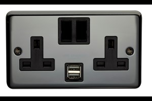 13A 2 Gang Double Pole Switched Socket With Dual 2.1A USB s Black Nickel Finish