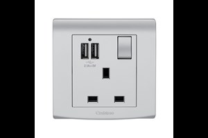13A 1 Gang Switched Socket with USB Outlet (Total 2.1A) Silver Finish