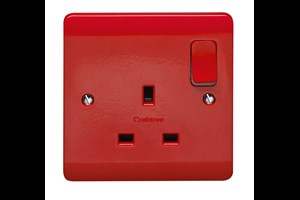 13A 1 Gang Double Pole Switched Socket All Red With LED Clean Earth
