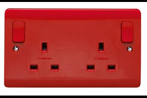 13A 2 Gang Double Pole Outboard Switched Socket All Red Clean Earth