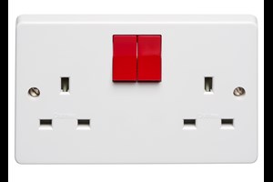 13A 2 Gang Double Pole Switched Socket With Red Rockers