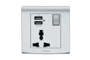 13A 1 Gang Multi Function Socket with 2 x Type A USB Ports Silver
