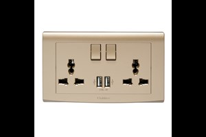 13A 2 Gang Multi Function Socket with 2 x Type A USB Ports Gold