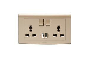 13A 2 Gang Multi Function Socket with 2 x Type A USB Ports Gold