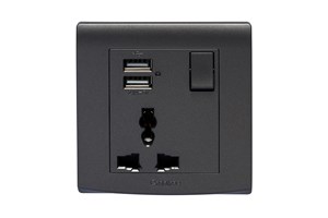 13A 1 Gang Multi Function Socket with 2 x Type A USB Ports Black