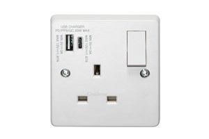 13A 1 Gang Single Pole Switched Socket with Type A and Type C 20W USB