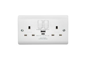 13A 2 Gang Single Pole Switched Socket with Type A and Type C 30W USB
