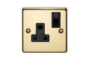 5A 1 Gang Round Pin Switched Socket Polished Brass Finish